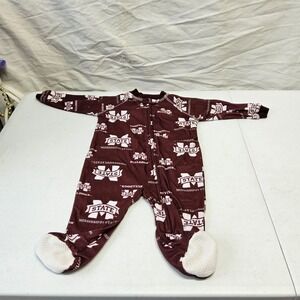 Genuine Stuff Mississippi State Bulldogs Footed Pajama Kids 3/6M Maroon Logo Zip